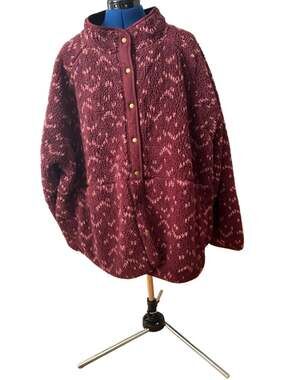 Snap-Through Fleece Jacket Size 2XL Maroon High Pile